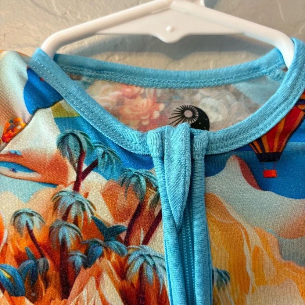Day & Night bamboo blue hot air balloon print convertible footie pajamas 3-6 mon